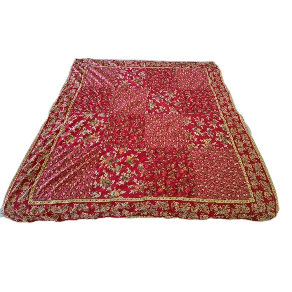 April Cornell Vintage Red Tablecloth 55" Square Floral Patchwork
